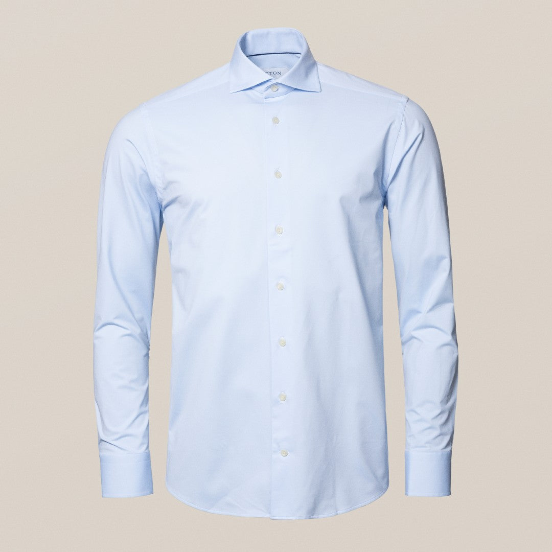 Eton Contemporary Fit Pique Weave Shirt Light Blue-MALFORD OF LONDON SAVILE ROW MENSWEAR OUTLET