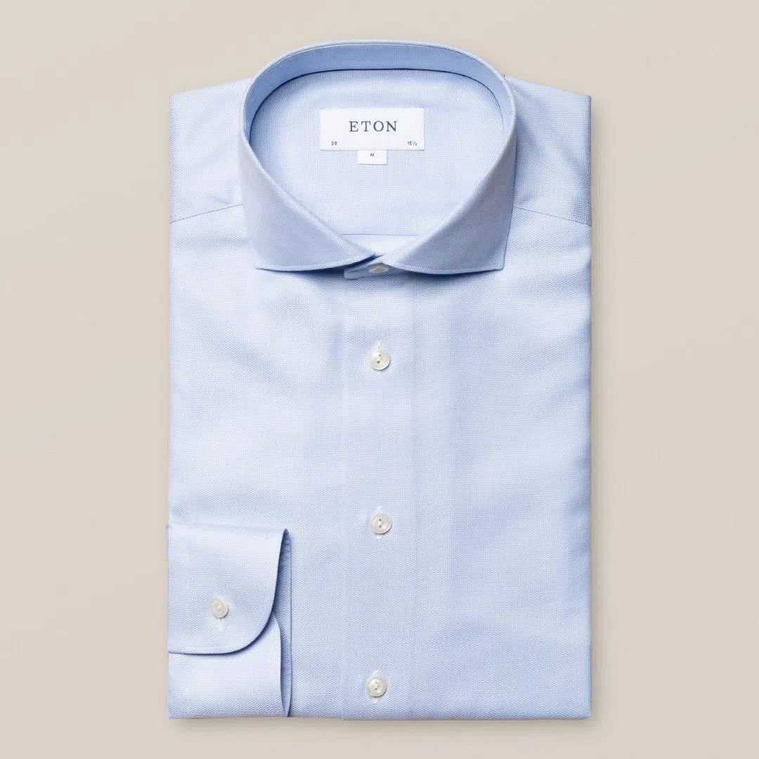 Eton Contemporary Fit Pique Weave Shirt Light Blue-MALFORD OF LONDON SAVILE ROW MENSWEAR OUTLET