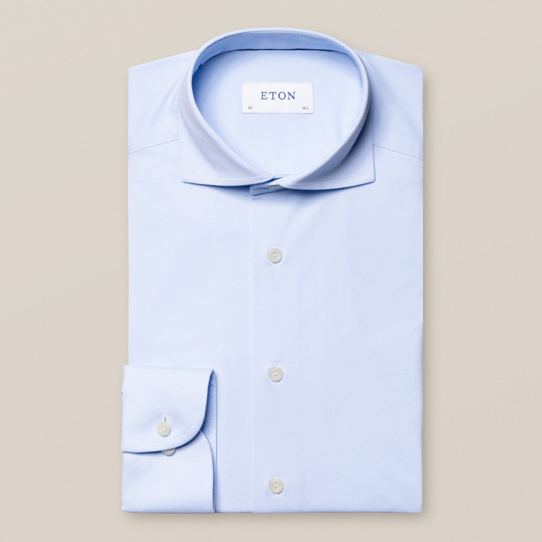 Eton Contemporary Fit Pique Weave Shirt Light Blue-MALFORD OF LONDON SAVILE ROW MENSWEAR OUTLET