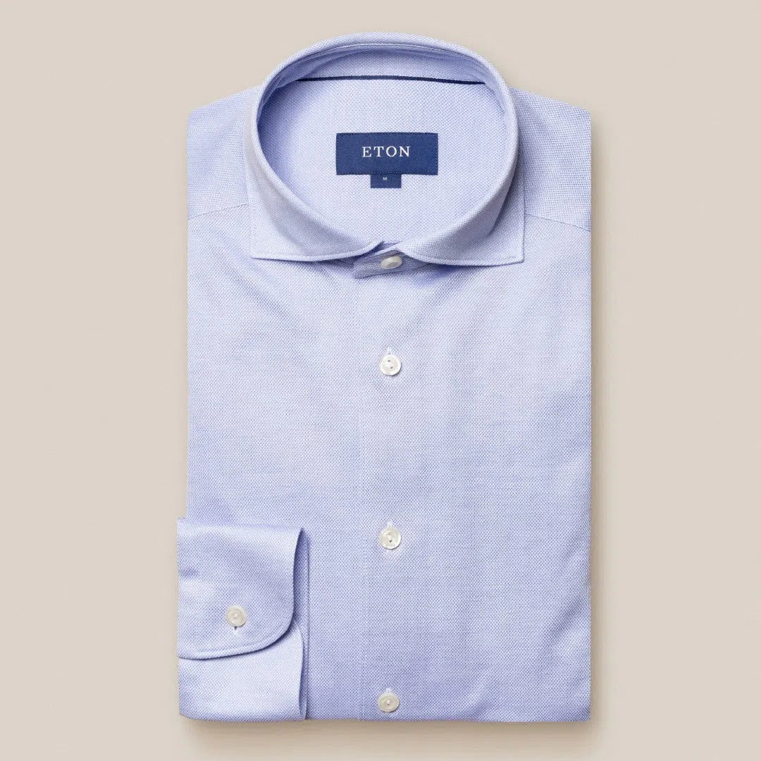 Eton Contemporary Fit Pique Weave Shirt Light Blue-MALFORD OF LONDON SAVILE ROW MENSWEAR OUTLET