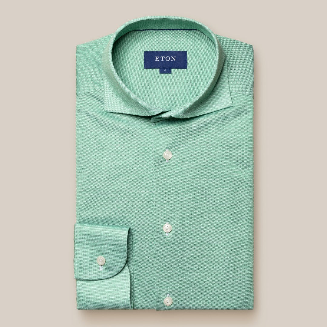 Eton Contemporary Fit Pique Weave Shirt Light Green/White-MALFORD OF LONDON SAVILE ROW MENSWEAR OUTLET