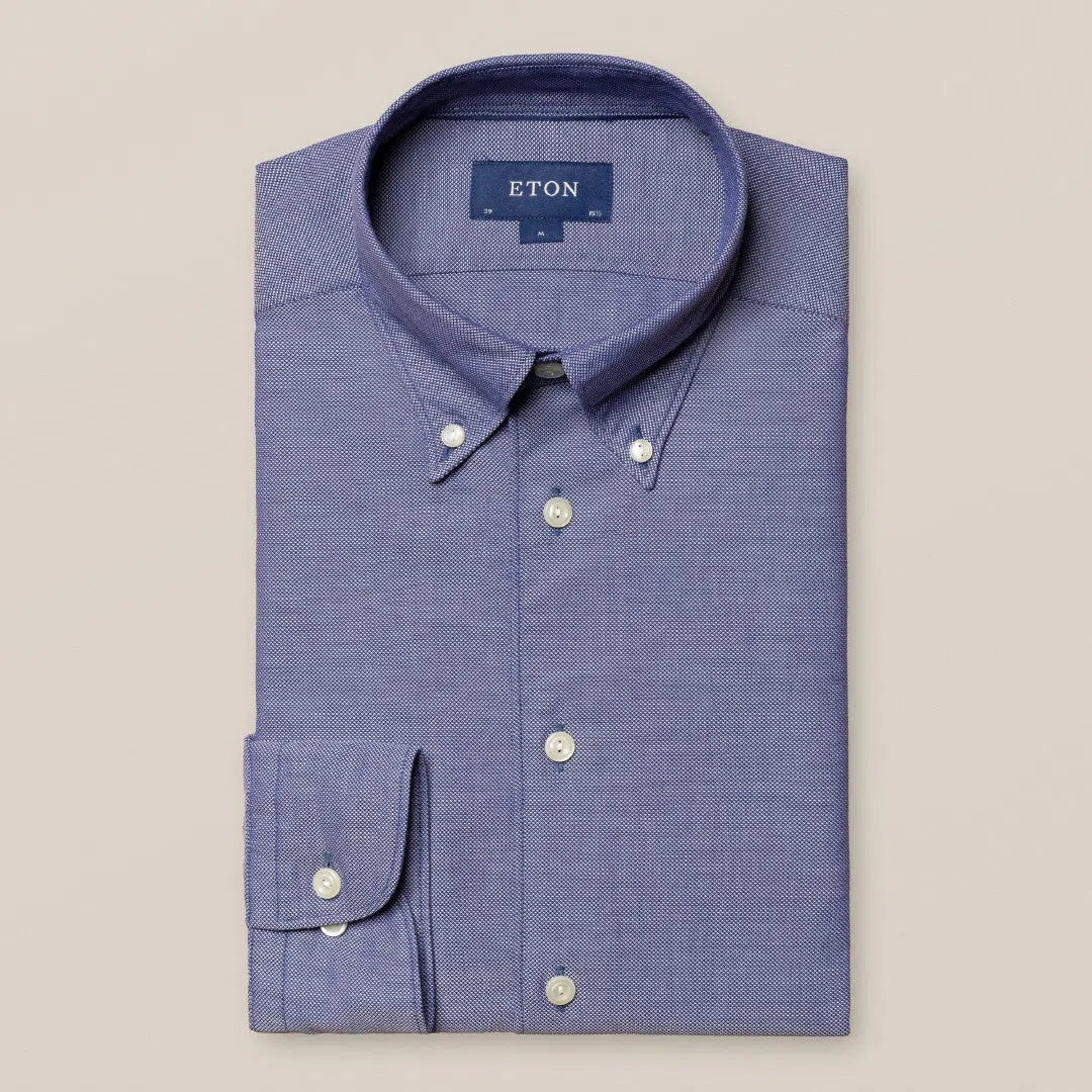 Eton Contemporary Fit Pique Weave Shirt Navy Blue-MALFORD OF LONDON SAVILE ROW MENSWEAR OUTLET