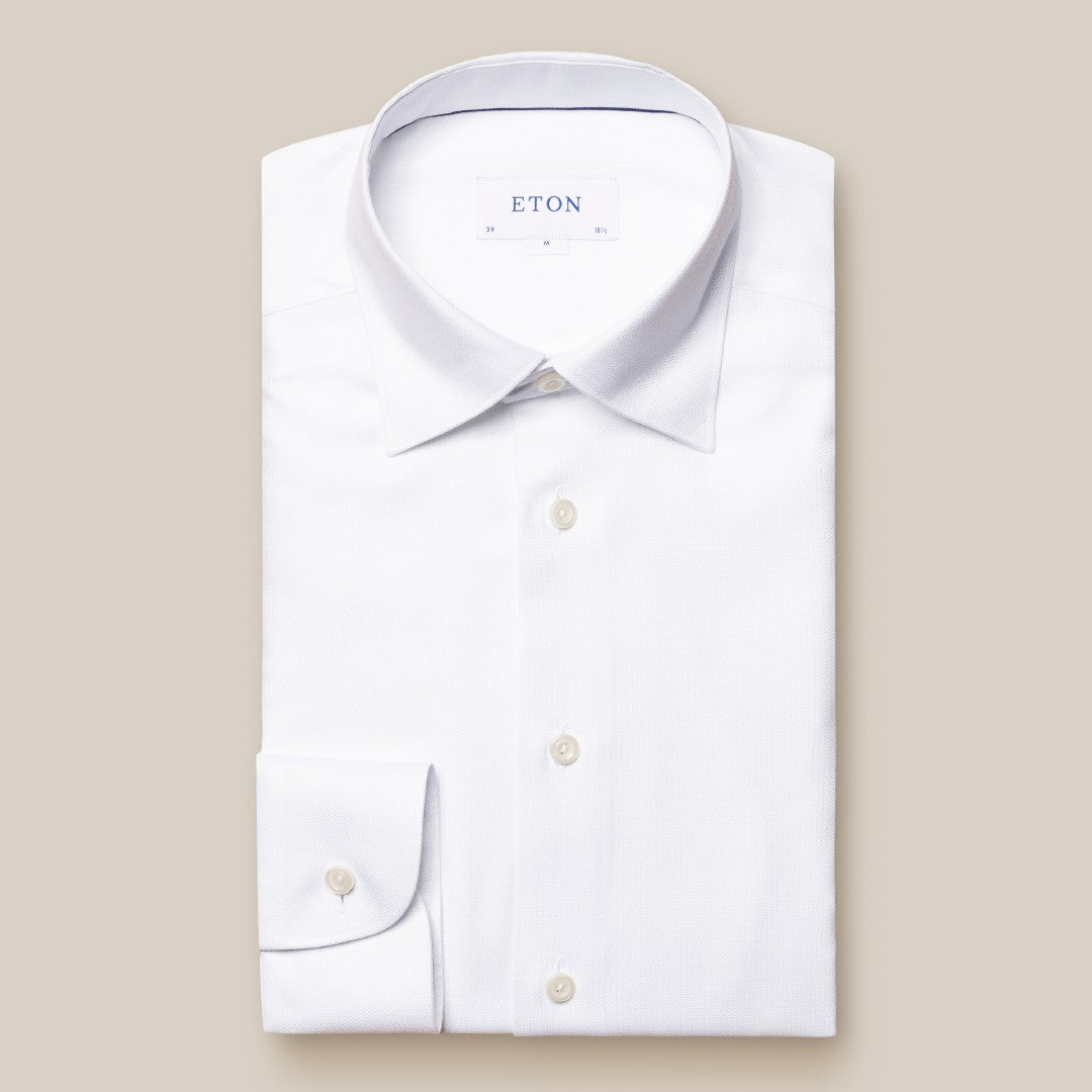 Eton Contemporary Fit Pique Weave Shirt White-MALFORD OF LONDON SAVILE ROW MENSWEAR OUTLET