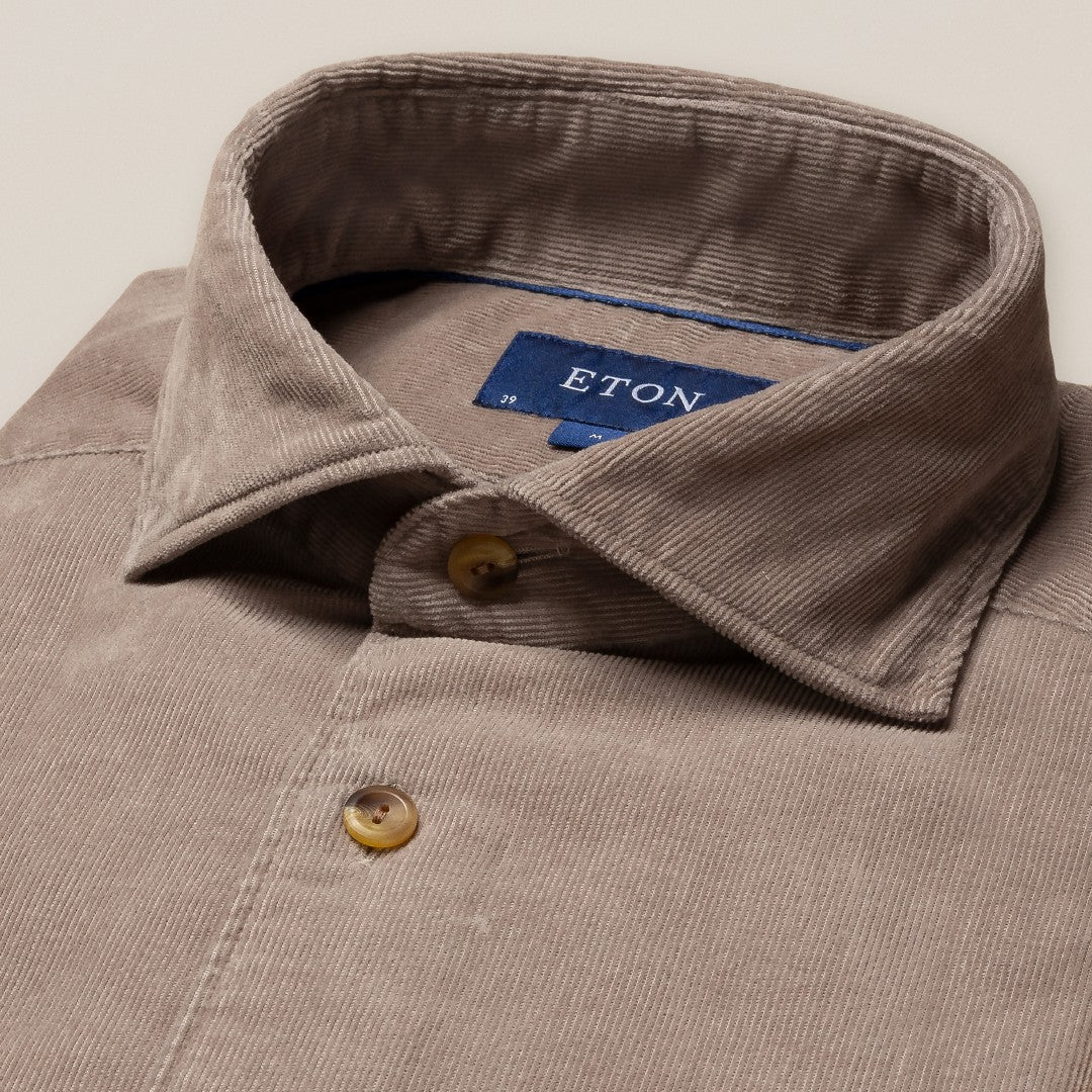 Eton Contemporary Fit Pouch Pocket Corduroy Shirt Beige