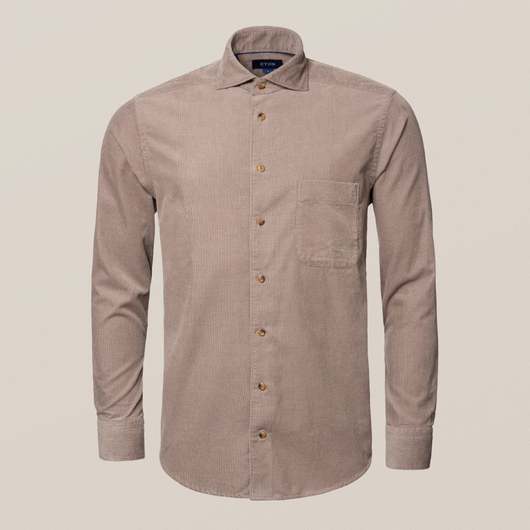 Eton Contemporary Fit Pouch Pocket Corduroy Shirt Beige