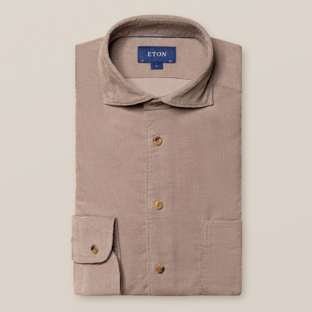 Eton Contemporary Fit Pouch Pocket Corduroy Shirt Beige