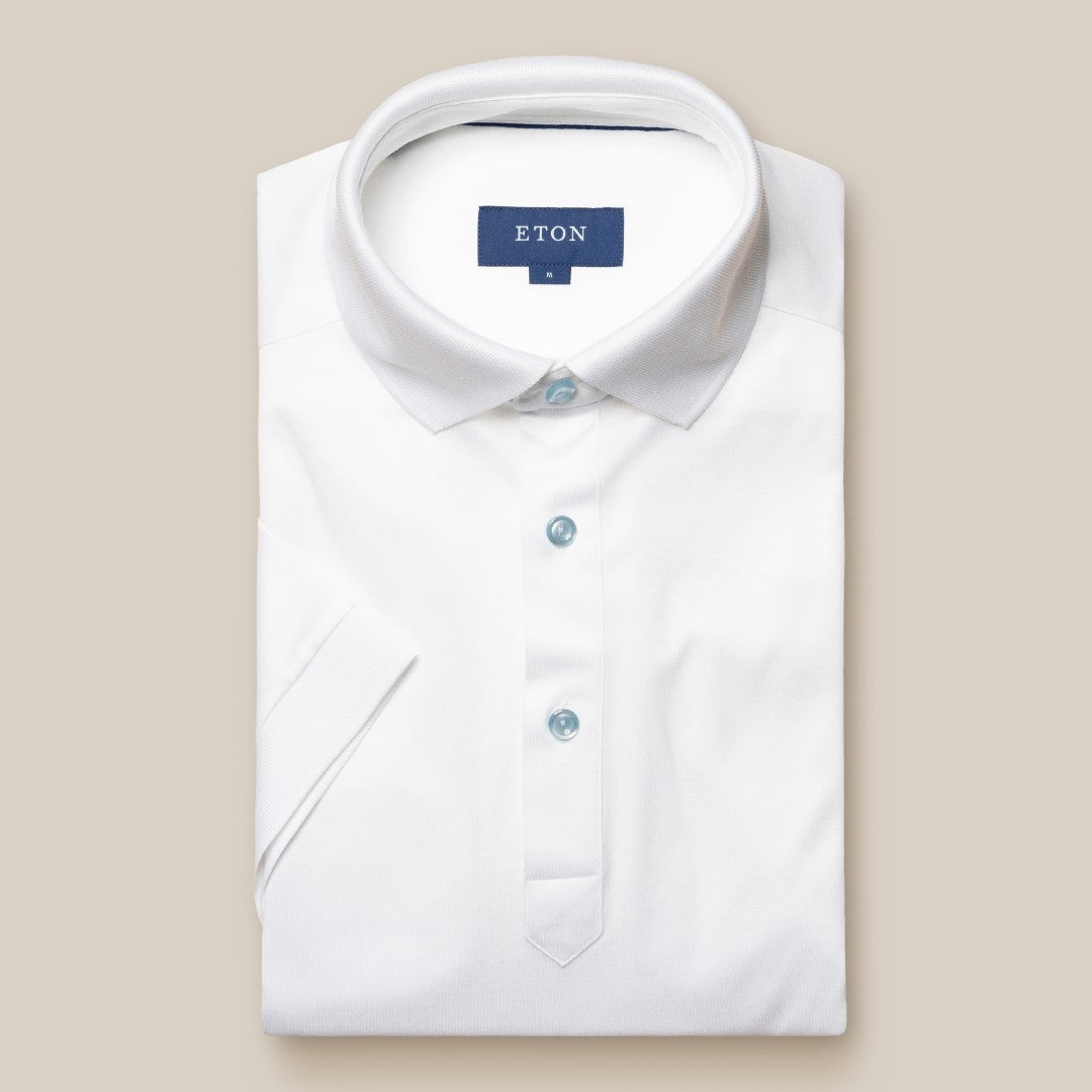 Eton Contemporary Fit Ribbed Cuff Polo Shirt White-MALFORD OF LONDON SAVILE ROW MENSWEAR OUTLET