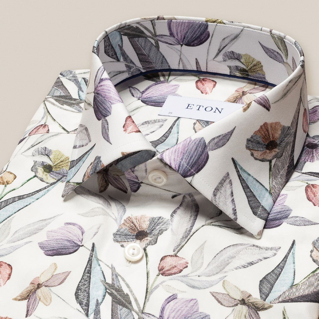 Eton Contemporary Fit Signature Twill Floral Shirt Cream-MALFORD OF LONDON SAVILE ROW MENSWEAR OUTLET