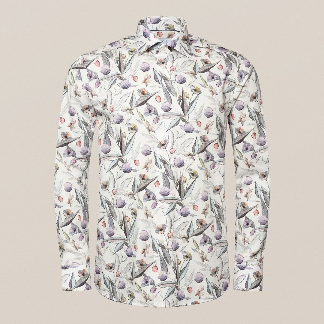 Eton Contemporary Fit Signature Twill Floral Shirt Cream-MALFORD OF LONDON SAVILE ROW MENSWEAR OUTLET