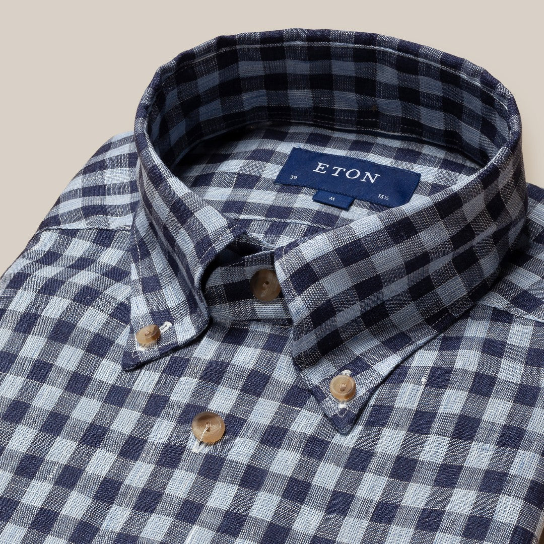 Eton Contemporary Fit Small Check Shirt Mid Blue-MALFORD OF LONDON SAVILE ROW MENSWEAR OUTLET