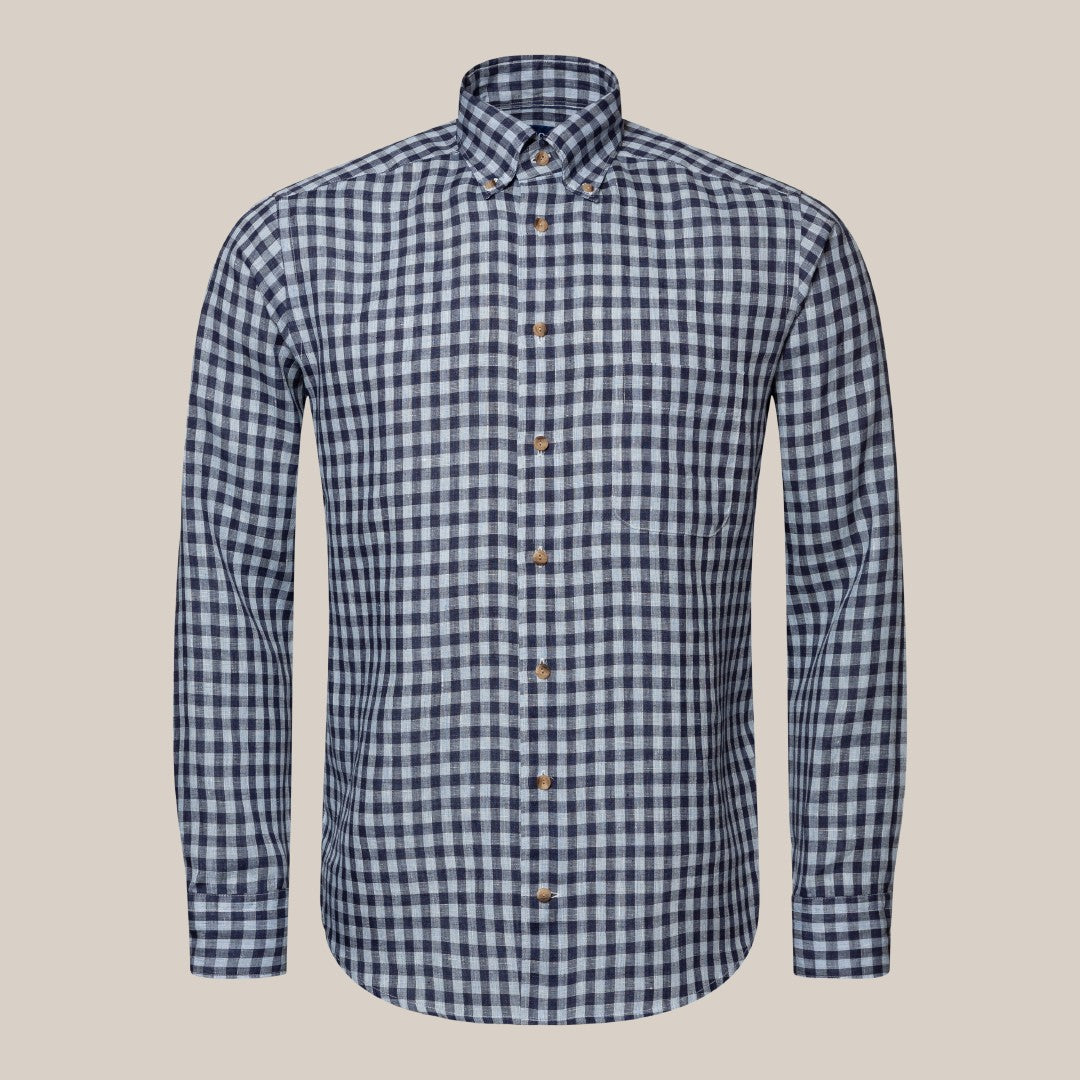 Eton Contemporary Fit Small Check Shirt Mid Blue-MALFORD OF LONDON SAVILE ROW MENSWEAR OUTLET