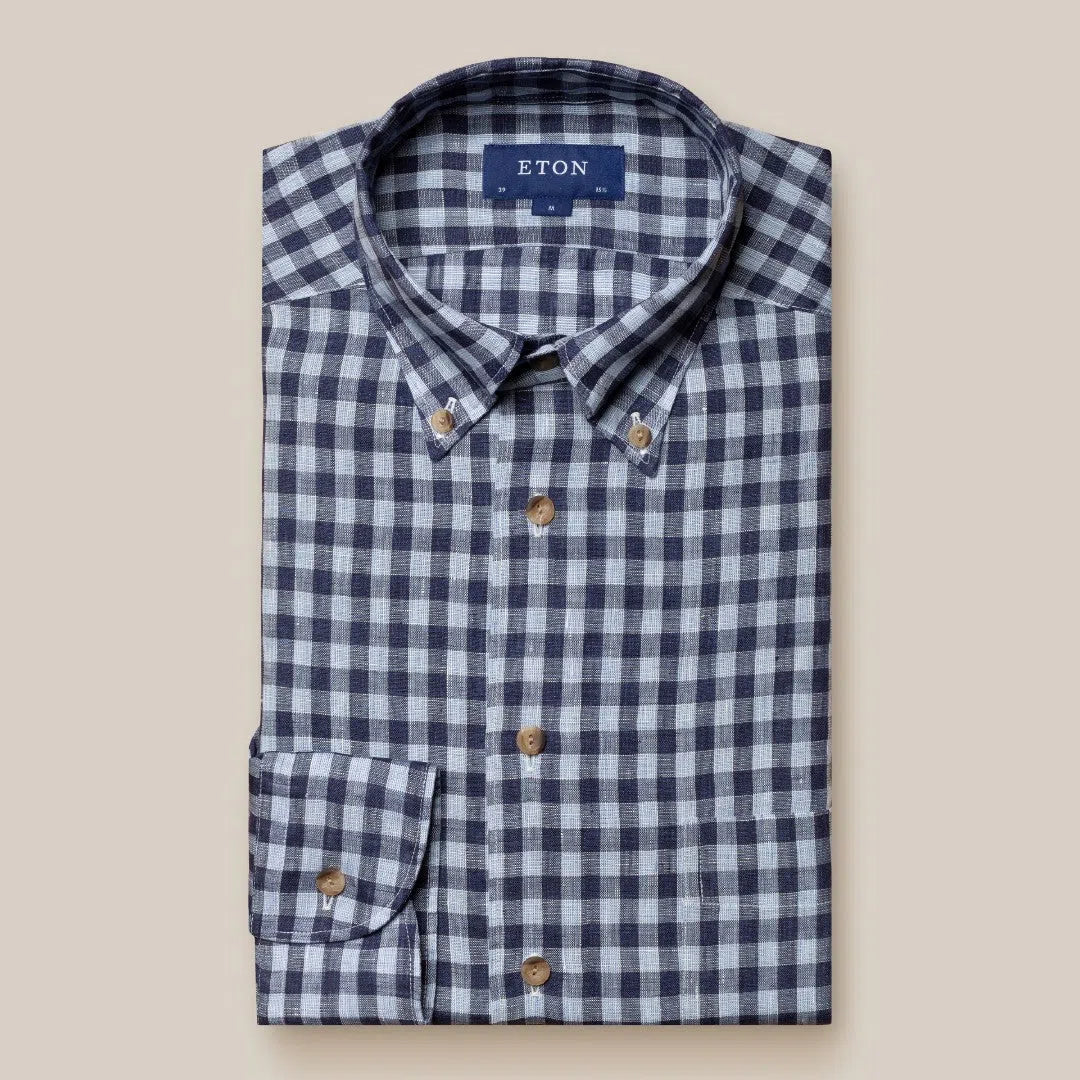 Eton Contemporary Fit Small Check Shirt Mid Blue-MALFORD OF LONDON SAVILE ROW MENSWEAR OUTLET