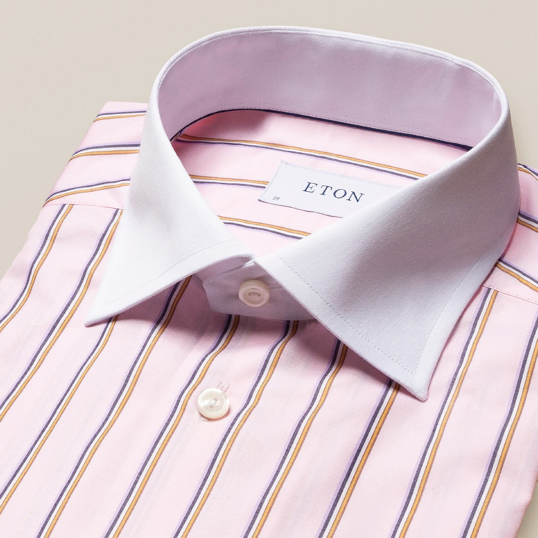 Eton Contemporary Fit Stripe Shirt Pink/Multi-MALFORD OF LONDON SAVILE ROW MENSWEAR OUTLET