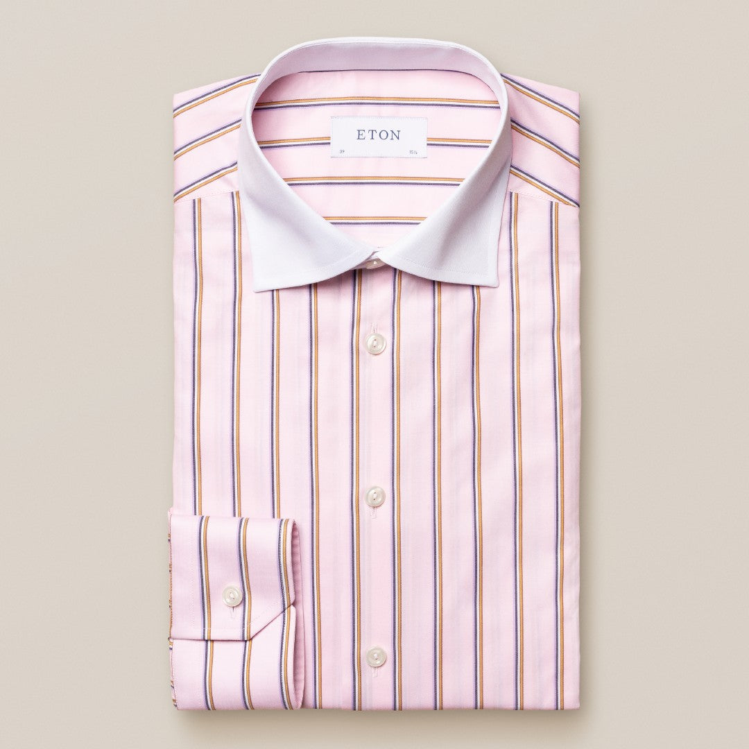 Eton Contemporary Fit Stripe Shirt Pink/Multi-MALFORD OF LONDON SAVILE ROW MENSWEAR OUTLET