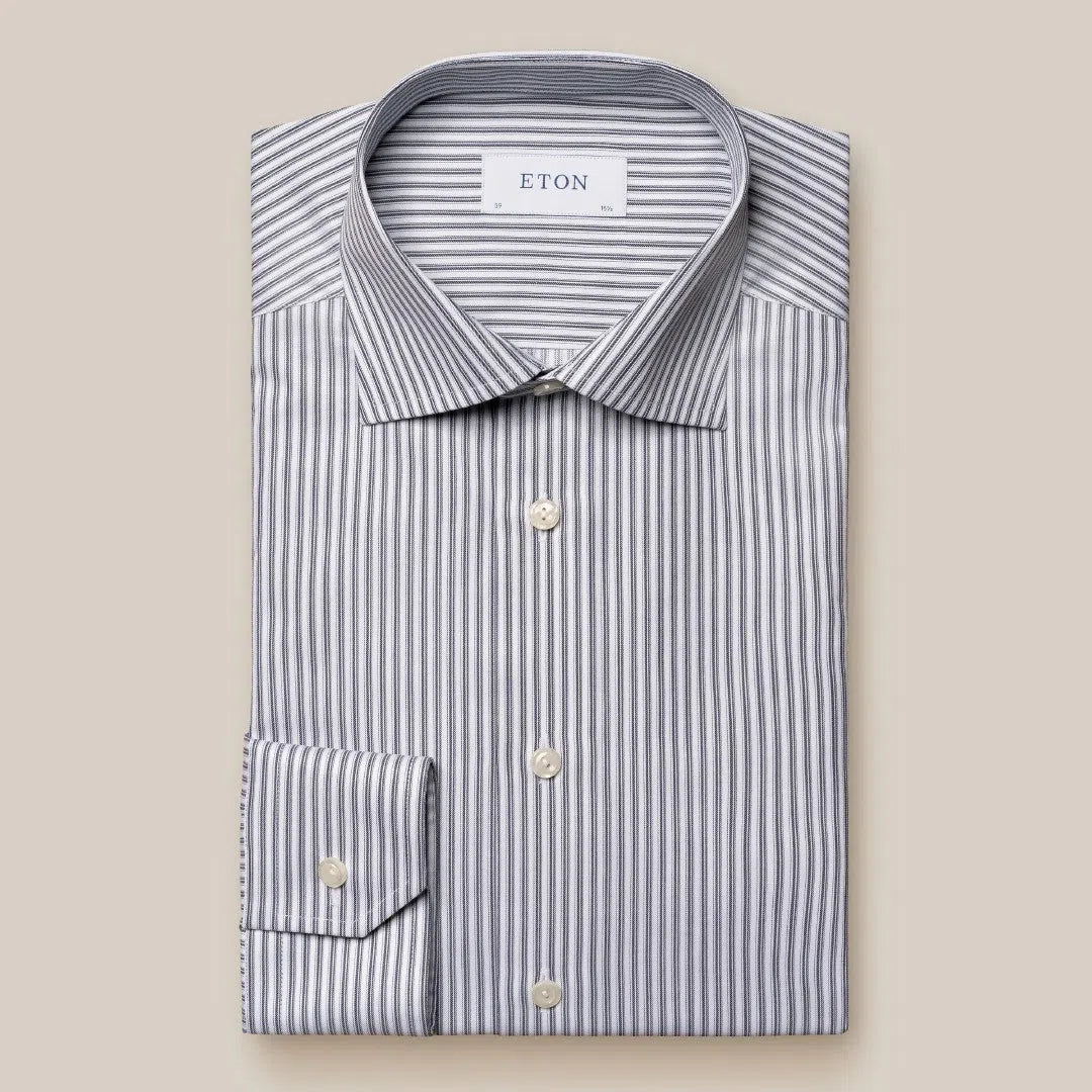 Eton Contemporary Fit Striped Shirt Dark Blue/White-MALFORD OF LONDON SAVILE ROW MENSWEAR OUTLET