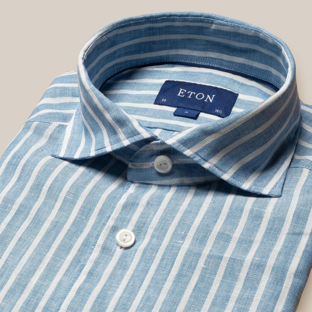 Eton Contemporary Fit Striped Shirt Light Blue-MALFORD OF LONDON SAVILE ROW MENSWEAR OUTLET