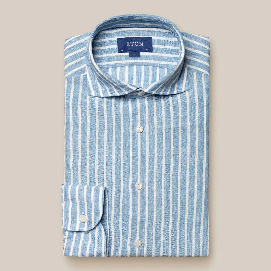 Eton Contemporary Fit Striped Shirt Light Blue-MALFORD OF LONDON SAVILE ROW MENSWEAR OUTLET