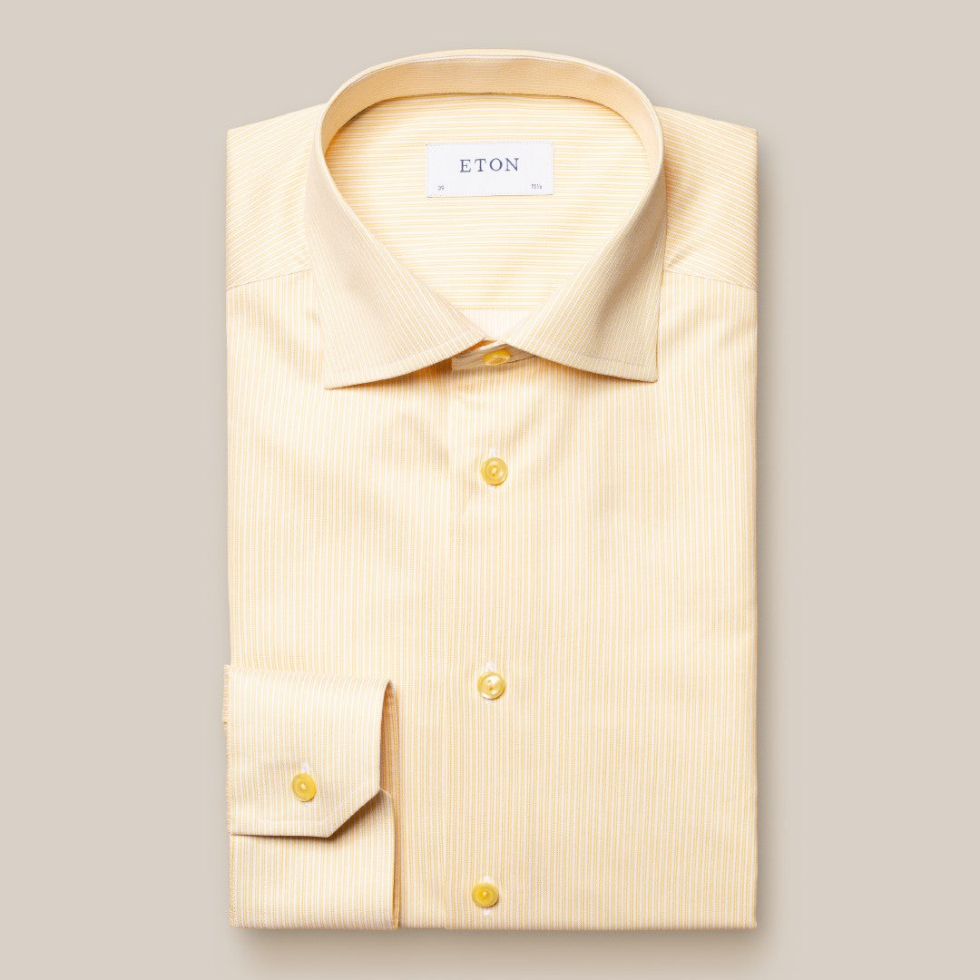 Eton Contemporary Fit Striped Shirt Yellow/White-MALFORD OF LONDON SAVILE ROW MENSWEAR OUTLET