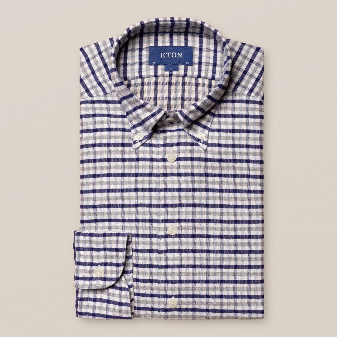 Eton Contemporary Fit Tattersall Check Shirt Navy Blue-MALFORD OF LONDON SAVILE ROW MENSWEAR OUTLET