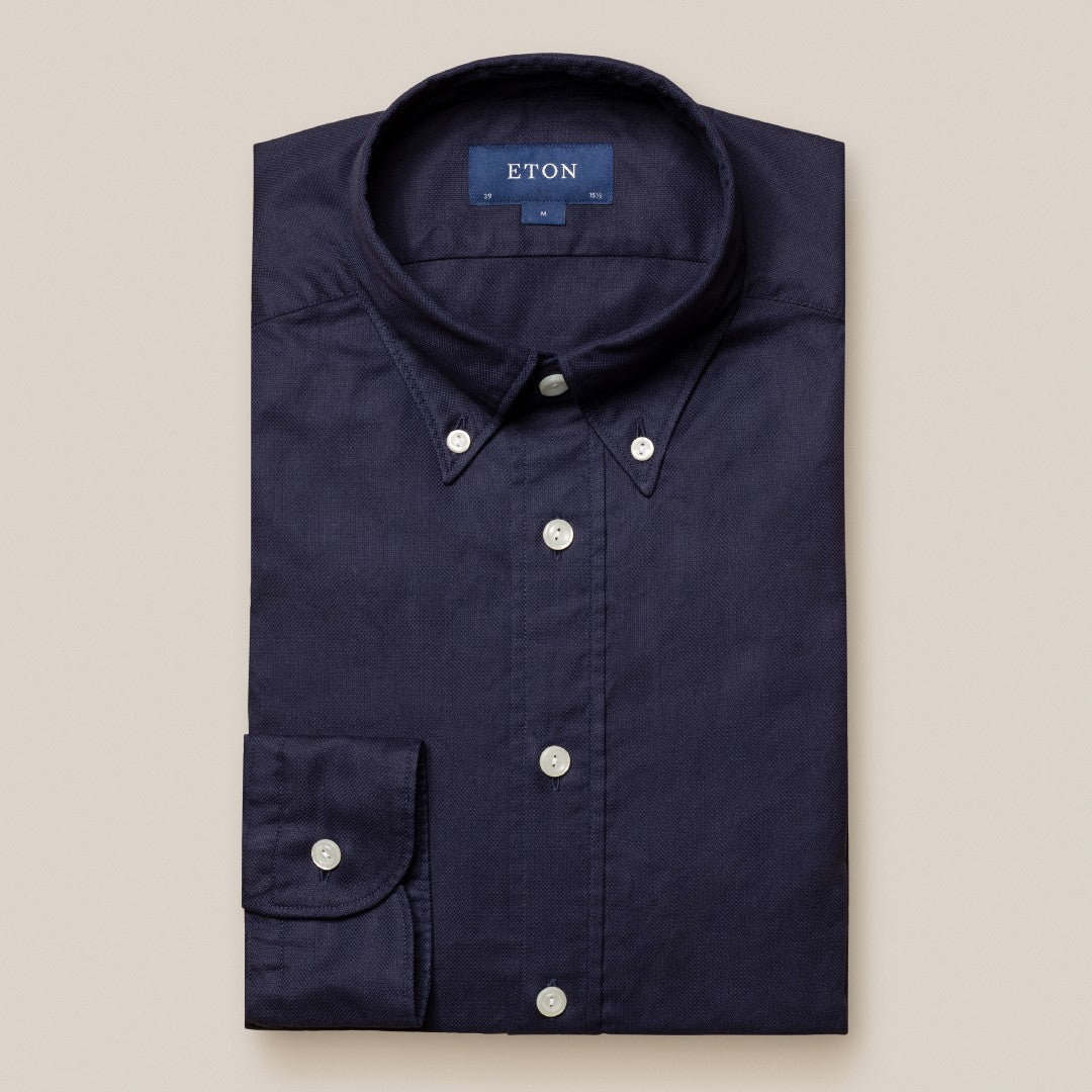 Eton Contemporary Fit Textured Oxford Shirt Navy Blue-MALFORD OF LONDON SAVILE ROW MENSWEAR OUTLET