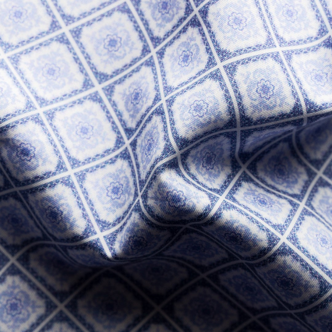 Eton Contemporary Fit Tile Pattern Shirt Light Blue/Mid Blues-MALFORD OF LONDON SAVILE ROW MENSWEAR OUTLET