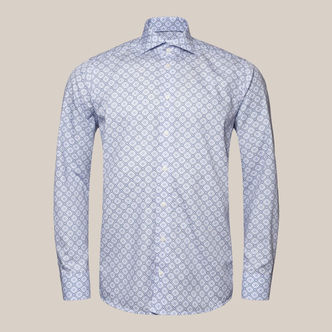 Eton Contemporary Fit Tile Pattern Shirt Light Blue/Mid Blues-MALFORD OF LONDON SAVILE ROW MENSWEAR OUTLET