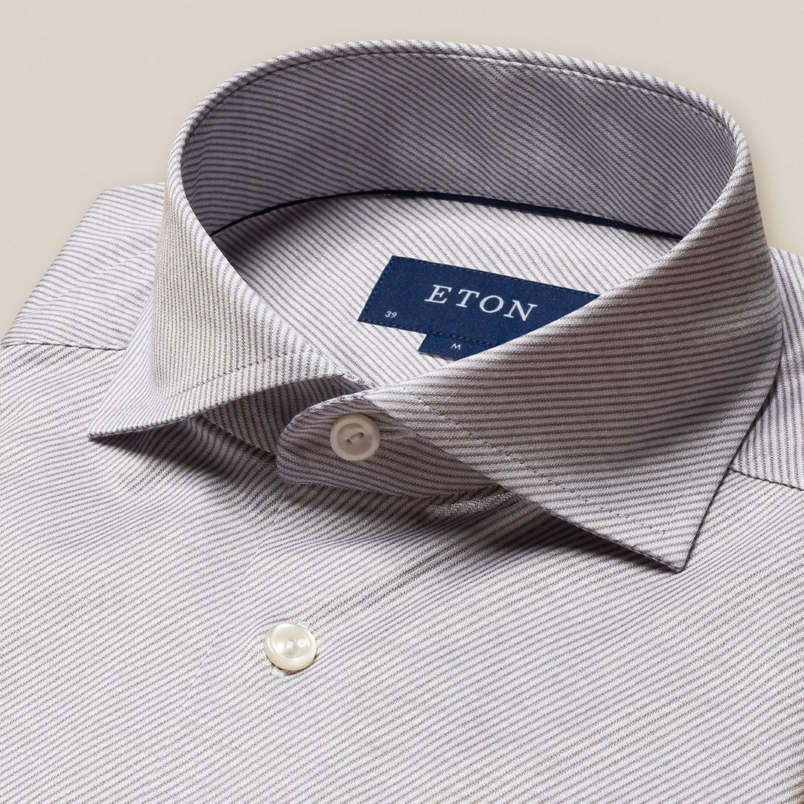 Eton Contemporary Fit Twill Jersey Striped Shirt Light Grey-MALFORD OF LONDON SAVILE ROW MENSWEAR OUTLET