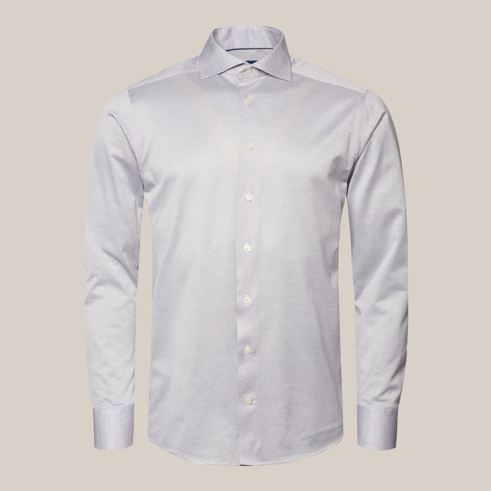 Eton Contemporary Fit Twill Jersey Striped Shirt Light Grey-MALFORD OF LONDON SAVILE ROW MENSWEAR OUTLET