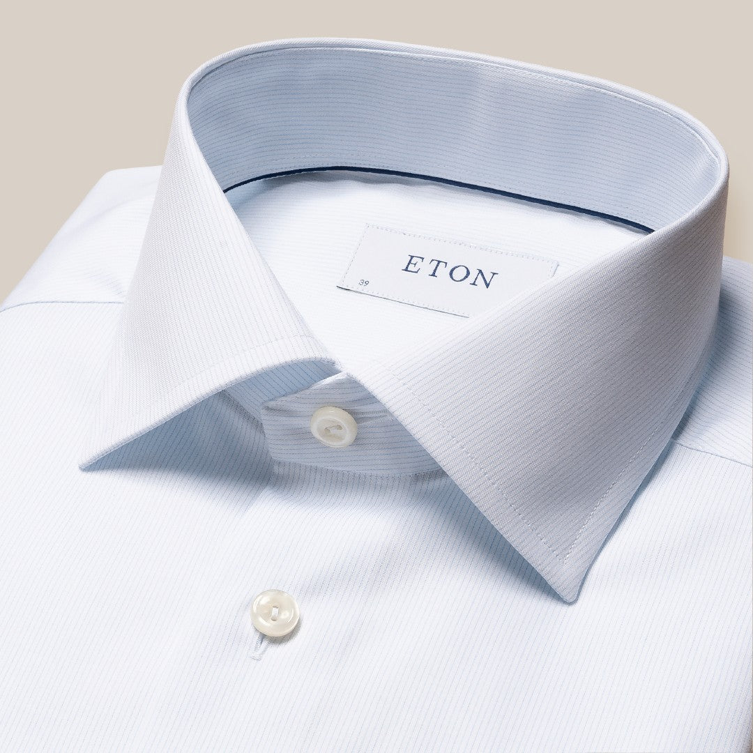 Eton Contemporary Fit Ultra Fine Stripe Twill Shirt Light Blue-MALFORD OF LONDON SAVILE ROW MENSWEAR OUTLET