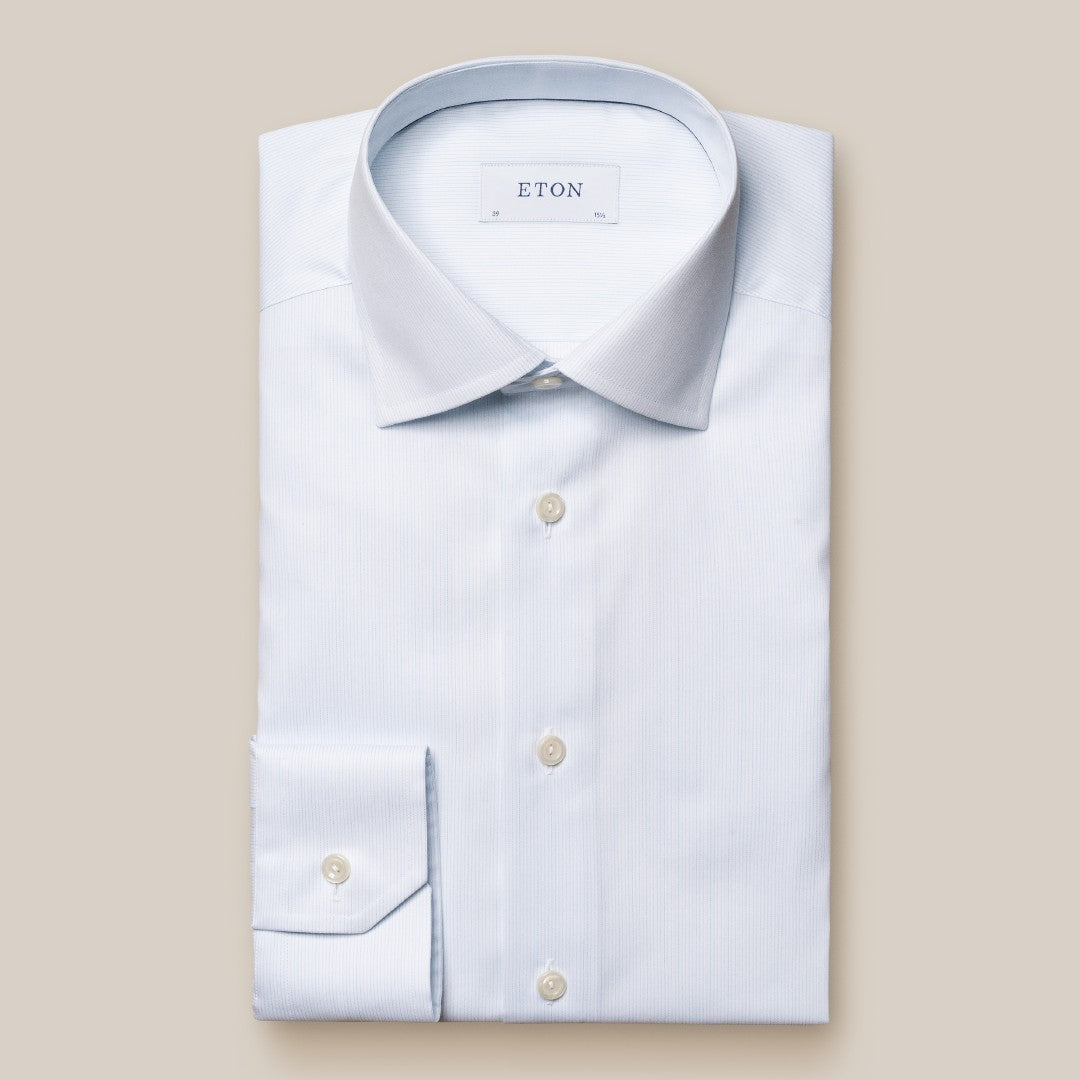 Eton Contemporary Fit Ultra Fine Stripe Twill Shirt Light Blue-MALFORD OF LONDON SAVILE ROW MENSWEAR OUTLET