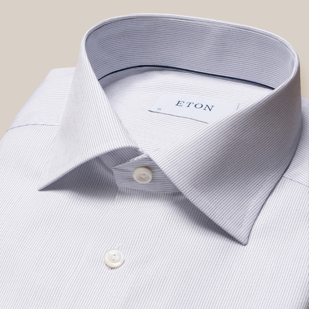 Eton Contemporary Fit Ultra Fine Stripe Twill Shirt Navy Blue-MALFORD OF LONDON SAVILE ROW MENSWEAR OUTLET