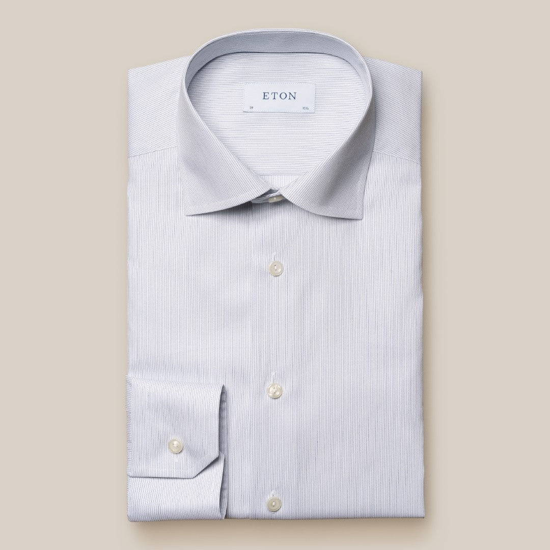 Eton Contemporary Fit Ultra Fine Stripe Twill Shirt Navy Blue-MALFORD OF LONDON SAVILE ROW MENSWEAR OUTLET