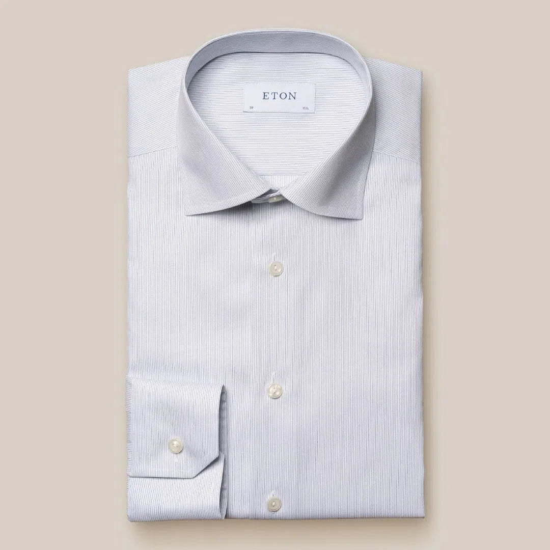 Eton Contemporary Fit Ultra Fine Stripe Twill Shirt Navy Blue-MALFORD OF LONDON SAVILE ROW MENSWEAR OUTLET