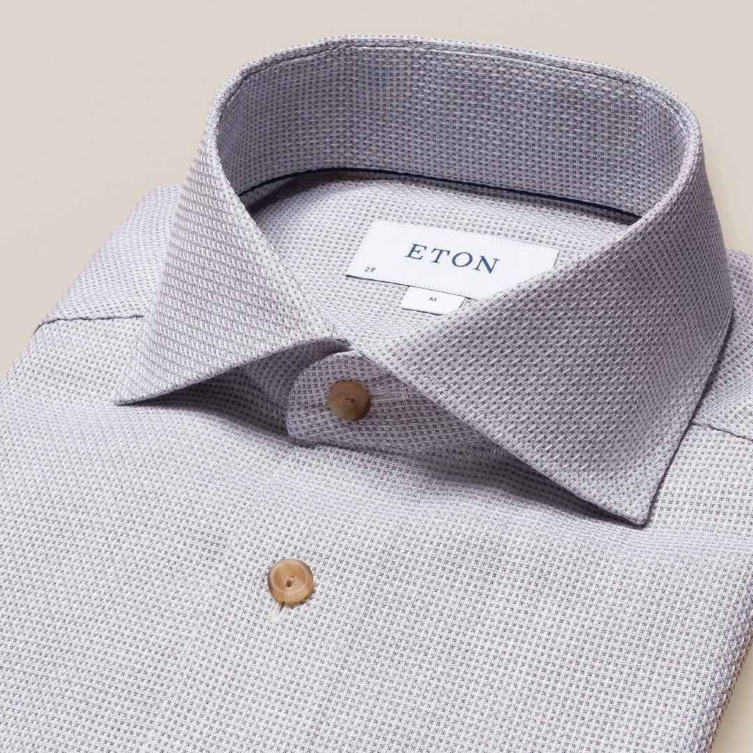 Eton Contemporary Fit Waffle Weave Shirt Mid Grey-MALFORD OF LONDON SAVILE ROW MENSWEAR OUTLET