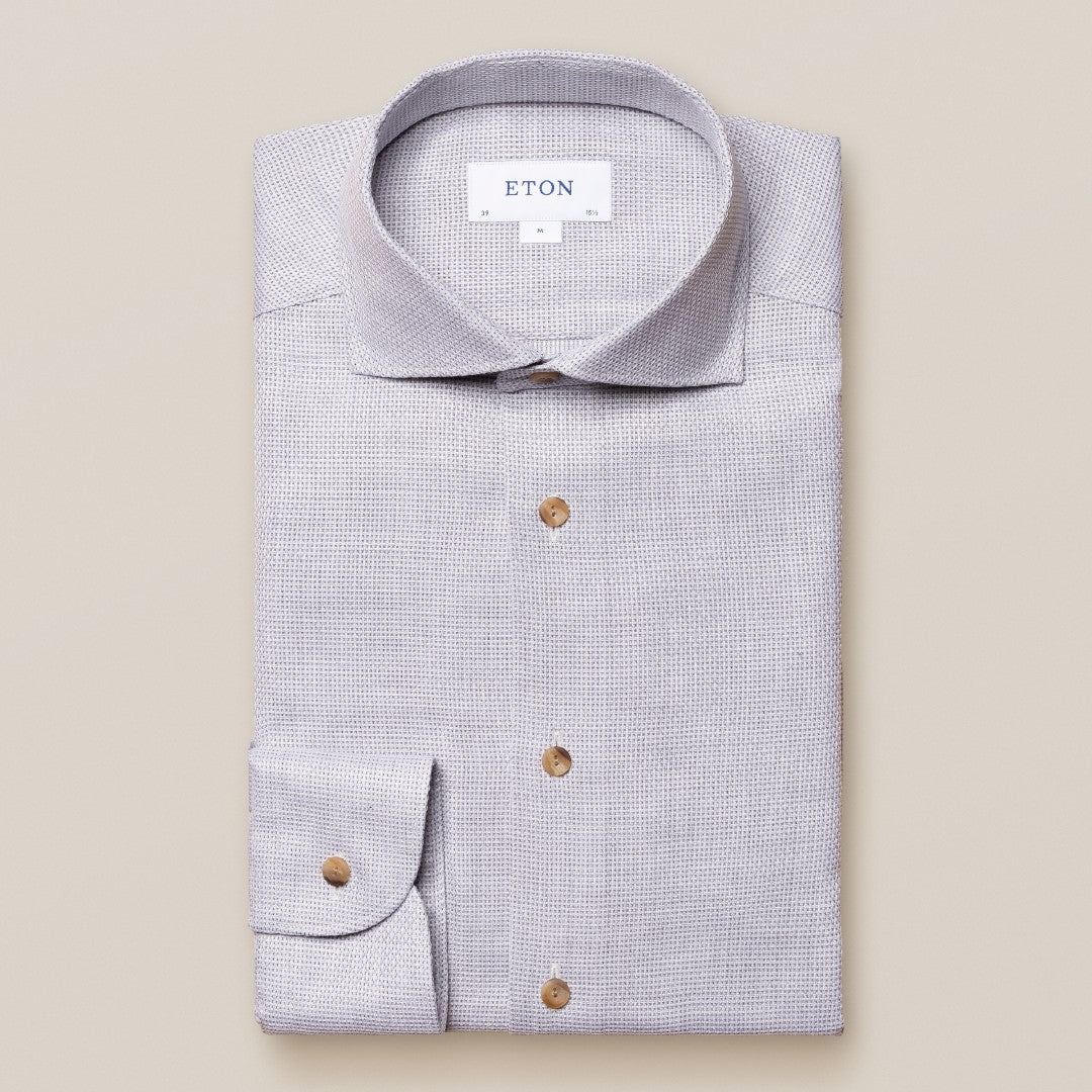 Eton Contemporary Fit Waffle Weave Shirt Mid Grey-MALFORD OF LONDON SAVILE ROW MENSWEAR OUTLET