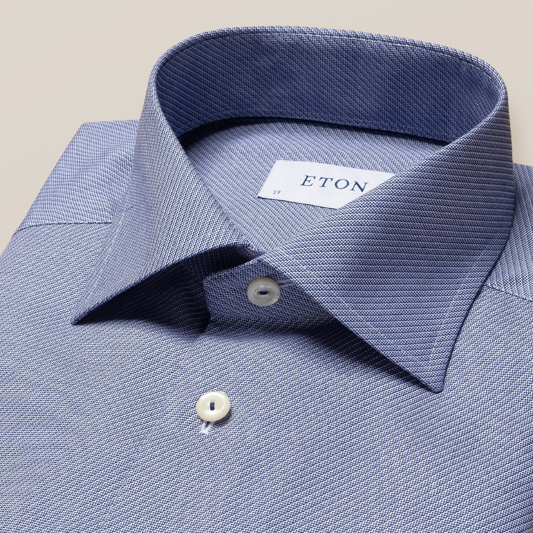 Eton Contemporary Fit Zig-Zag Stripe Shirt Twill Dark Blue-MALFORD OF LONDON SAVILE ROW MENSWEAR OUTLET