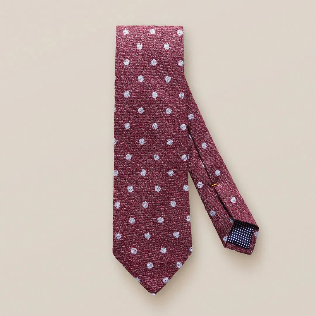 Eton Cotton Mix Textured Spot Patterned Tie Red-MALFORD OF LONDON SAVILE ROW MENSWEAR OUTLET