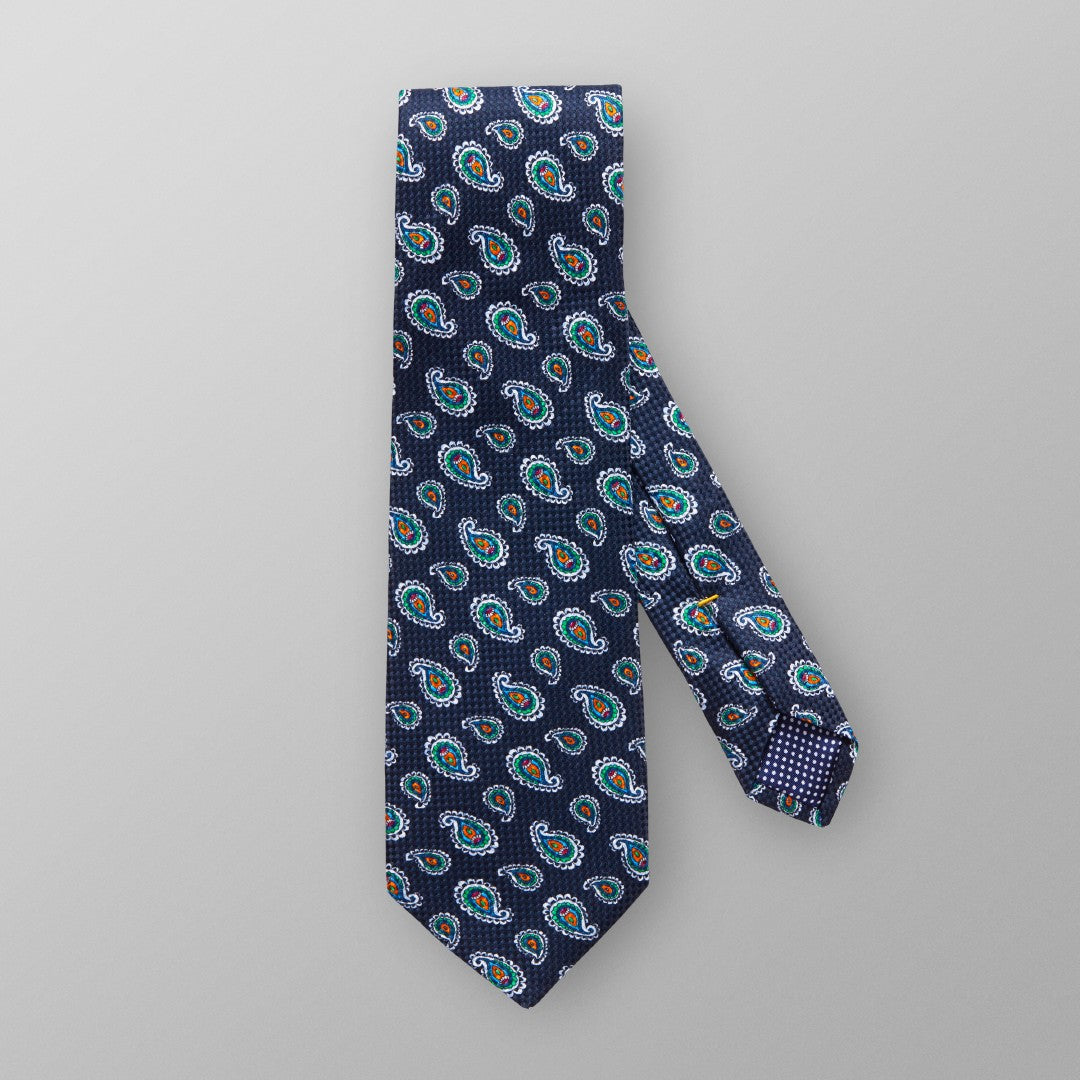 Eton Cotton Paisley Patterned Tie Navy Blue-MALFORD OF LONDON SAVILE ROW MENSWEAR OUTLET