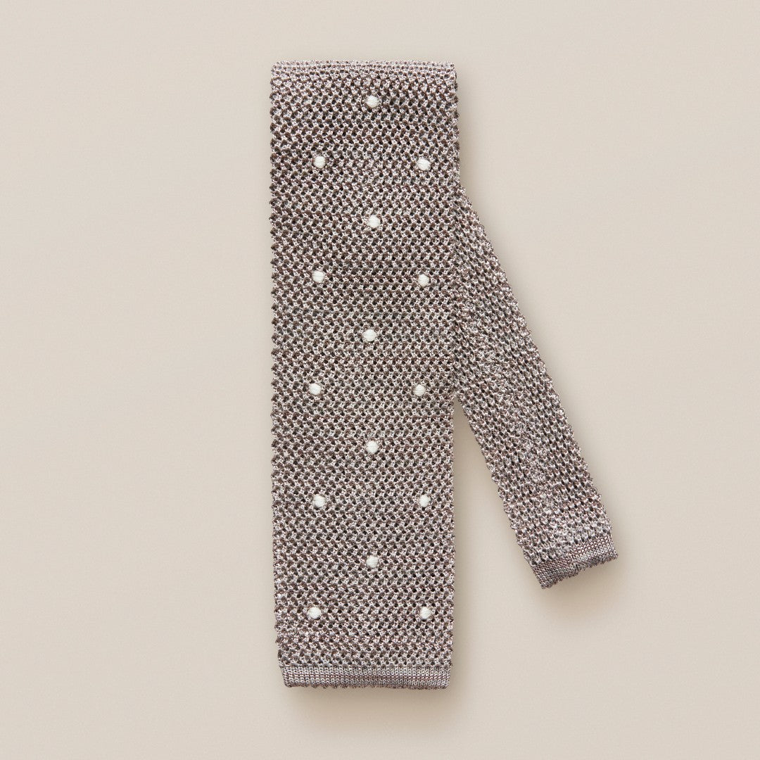 Eton Cotton Silk Mix Woven/Spotted Patterned Tie Mid Grey-MALFORD OF LONDON SAVILE ROW MENSWEAR OUTLET