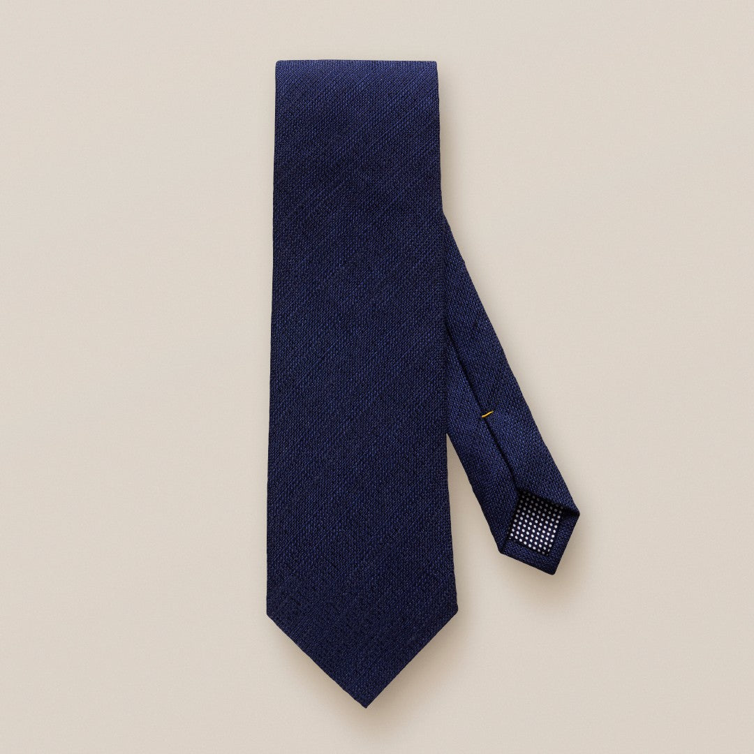 Eton Cotton/Linen/Silk Woven Stripe Patterned Tie Navy Blue-MALFORD OF LONDON SAVILE ROW MENSWEAR OUTLET