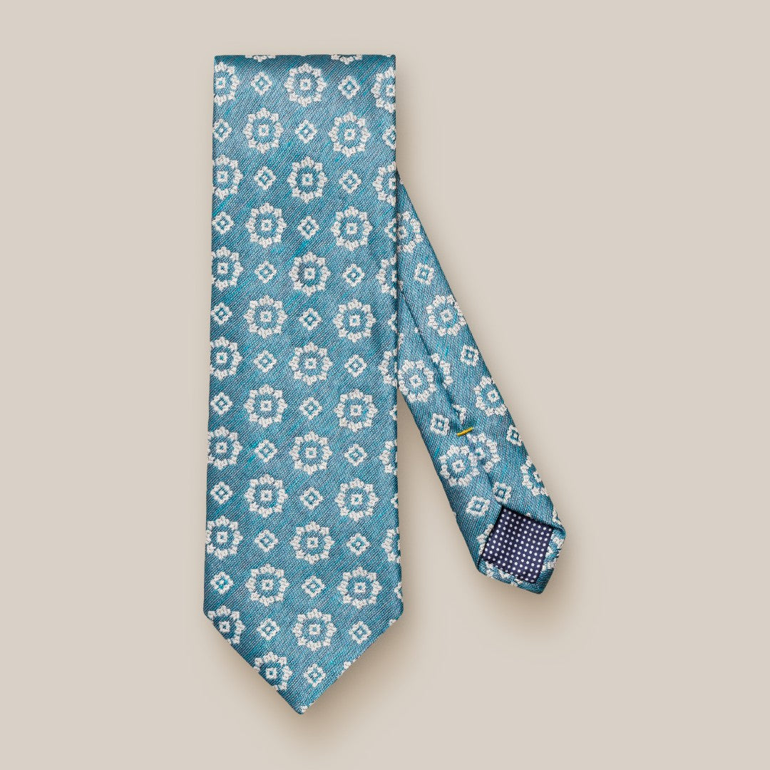 Eton Cotton/Silk/Linen Floral Patterned Tie Blue/Ivory-MALFORD OF LONDON SAVILE ROW MENSWEAR OUTLET