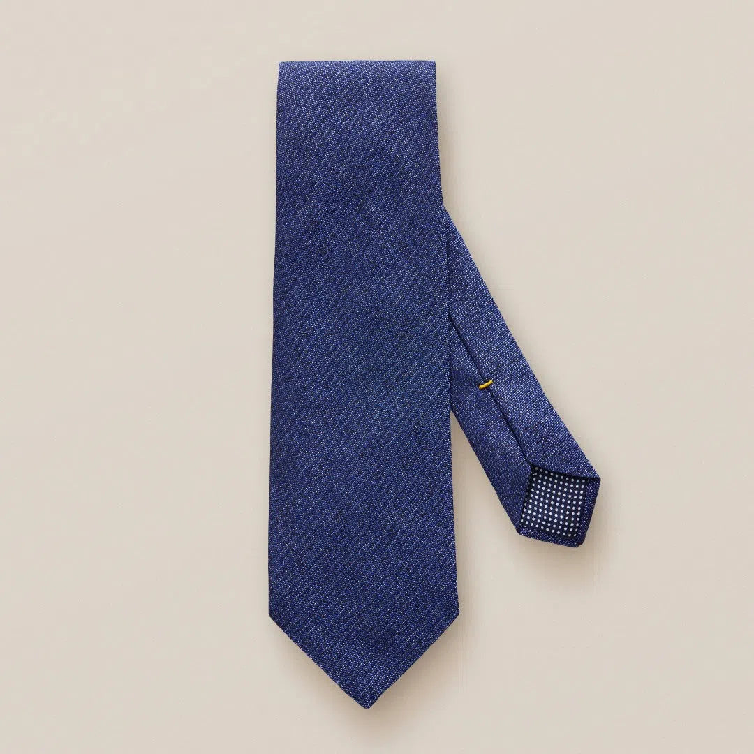 Eton Cotton/Wool/Silk Mix Malange Patterned Tie Dark Blue-MALFORD OF LONDON SAVILE ROW MENSWEAR OUTLET