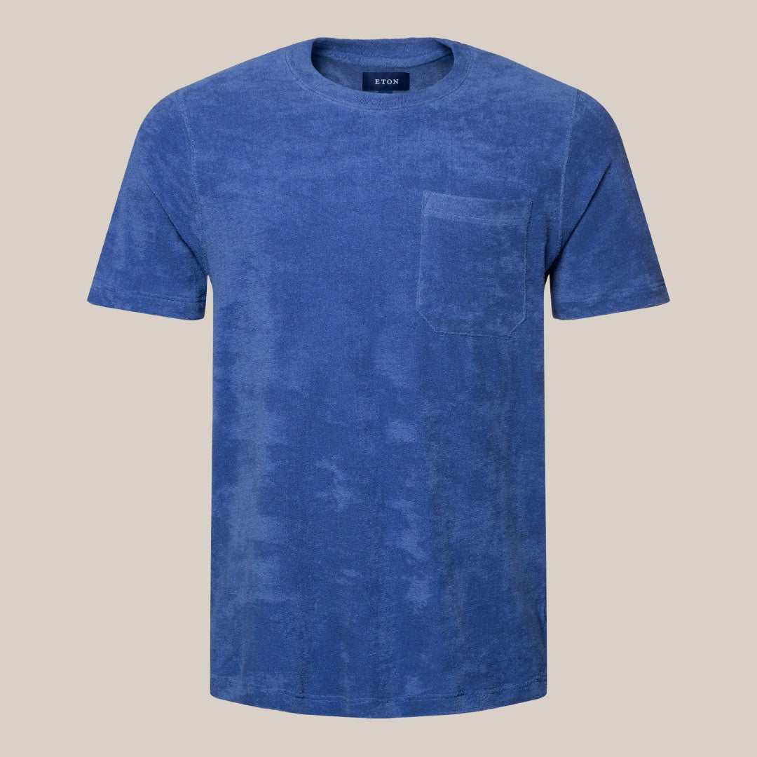 Eton Crew Neck Terry Cotton T-shirt Mid Blue-MALFORD OF LONDON SAVILE ROW MENSWEAR OUTLET