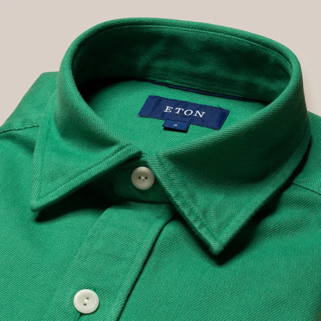 Eton Denim Twill Overshirt Mid Green-MALFORD OF LONDON SAVILE ROW MENSWEAR OUTLET