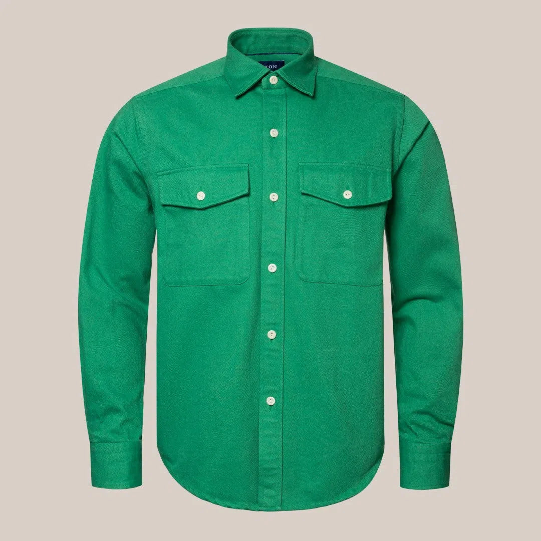 Eton Denim Twill Overshirt Mid Green-MALFORD OF LONDON SAVILE ROW MENSWEAR OUTLET