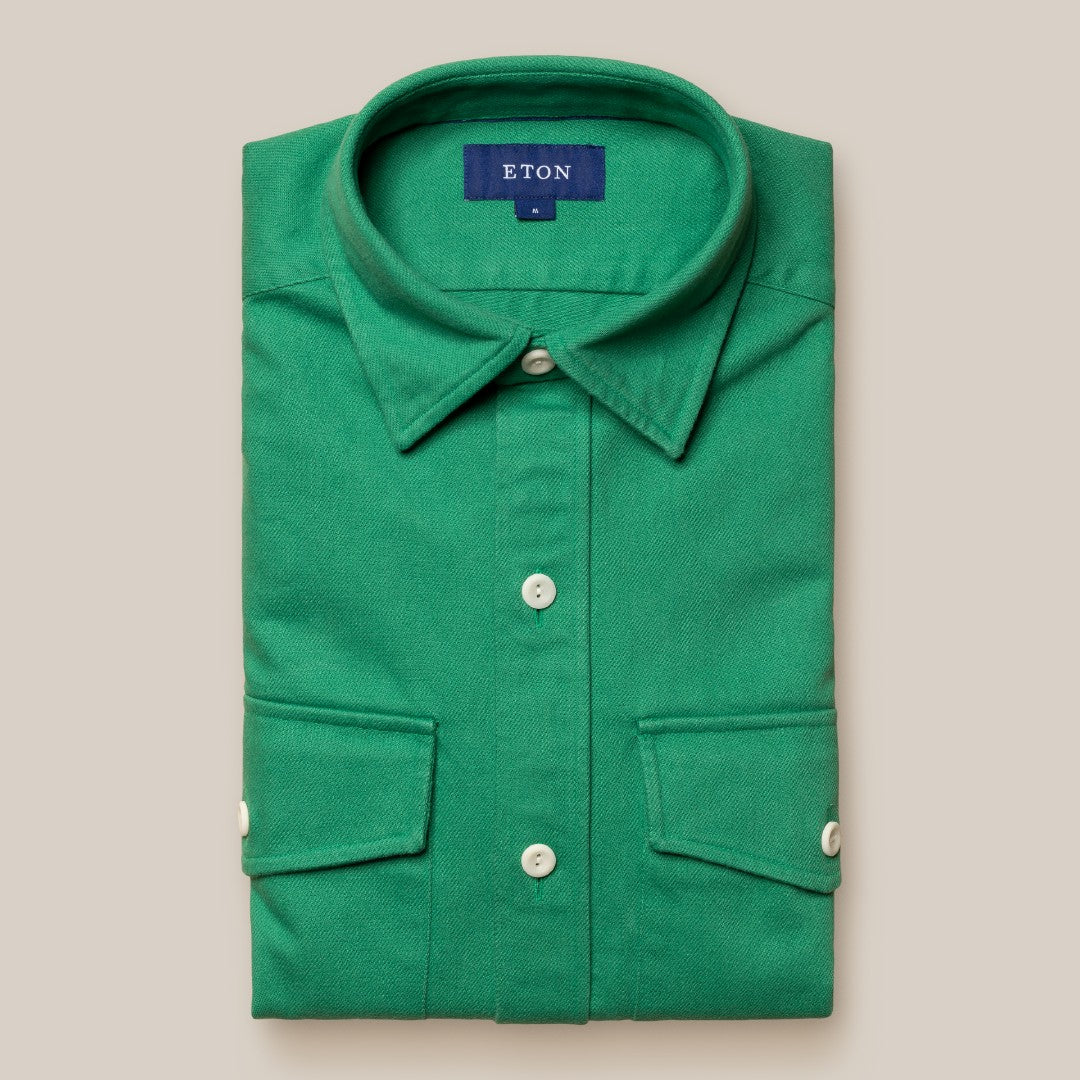 Eton Denim Twill Overshirt Mid Green-MALFORD OF LONDON SAVILE ROW MENSWEAR OUTLET