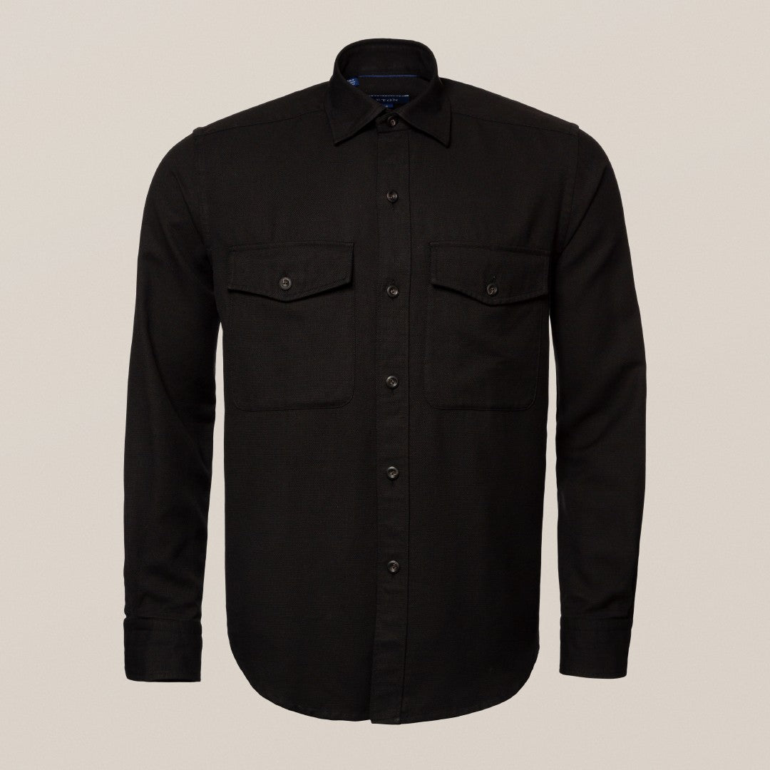 Eton Dobby Weave Flap Pocket Overshirt Black-MALFORD OF LONDON SAVILE ROW MENSWEAR OUTLET