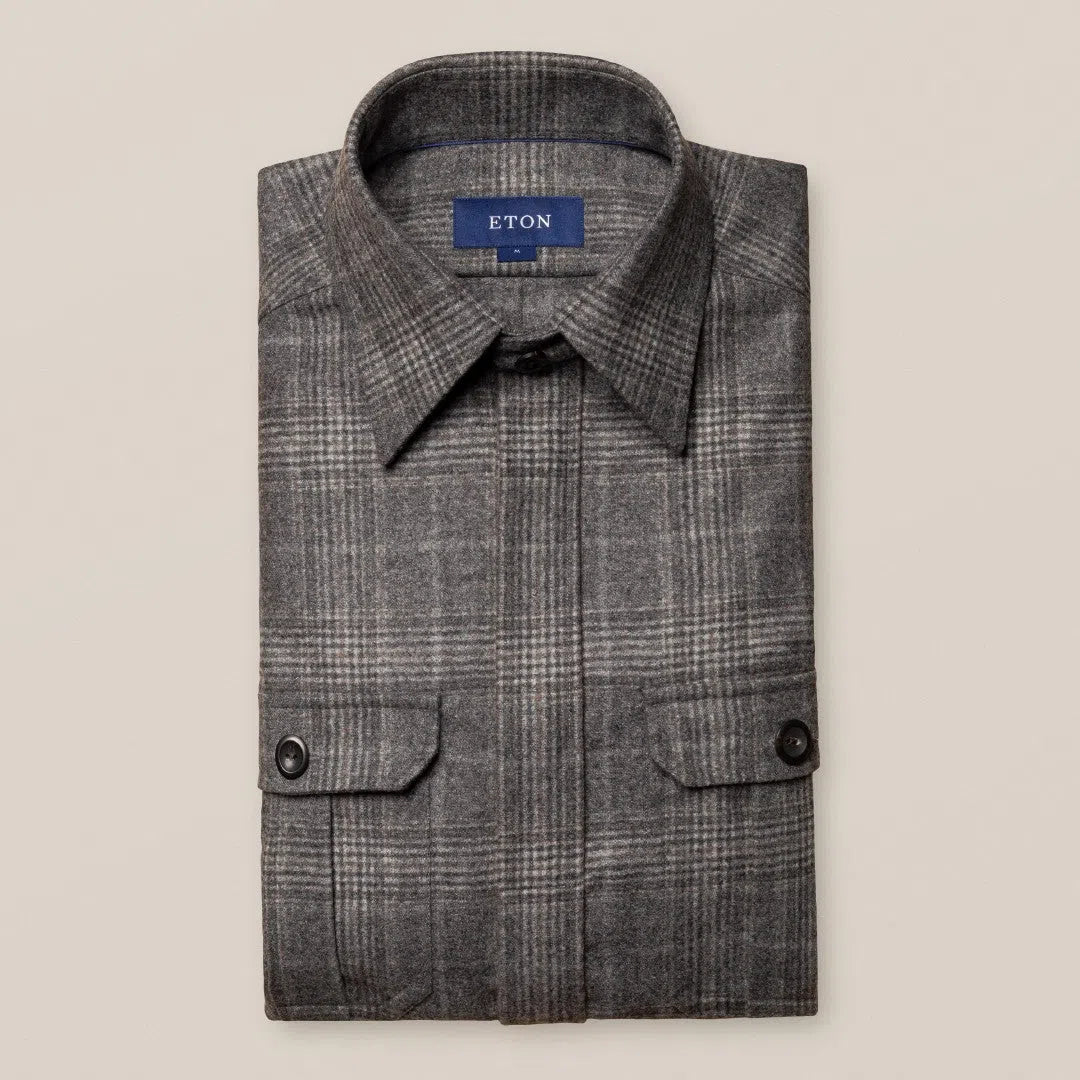 Eton Flannel Check Overshirt Light Grey-MALFORD OF LONDON SAVILE ROW MENSWEAR OUTLET