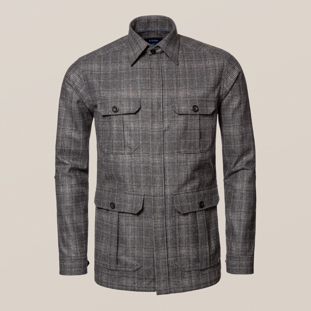 Eton Flannel Check Overshirt Light Grey-MALFORD OF LONDON SAVILE ROW MENSWEAR OUTLET