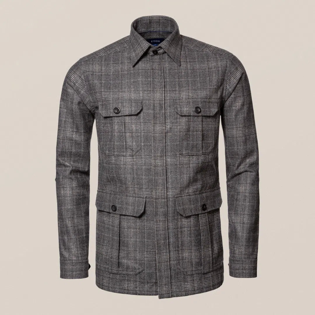 Eton Flannel Check Overshirt Light Grey-MALFORD OF LONDON SAVILE ROW MENSWEAR OUTLET